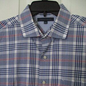 Tommy Hilfiger Mens L/S Blue Cotton Plaid Dress Shirt - Size 16.5/32-33